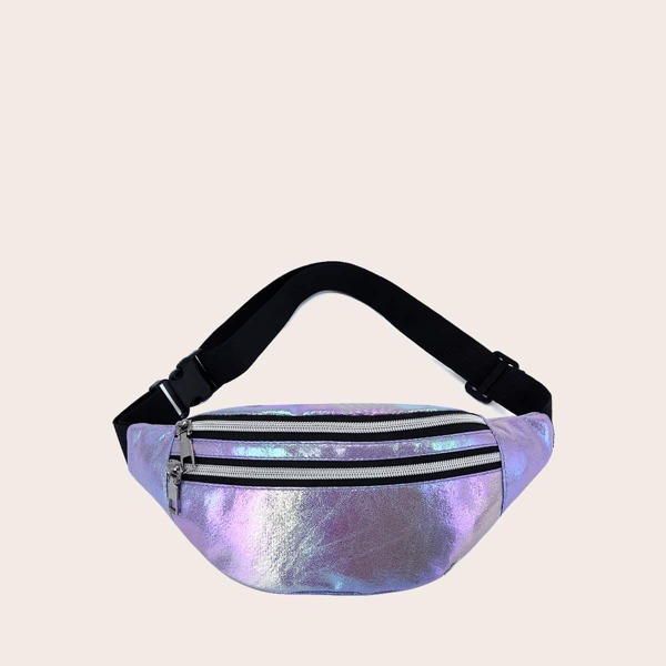 

Holographic Zip Front Fanny Pack, Purple