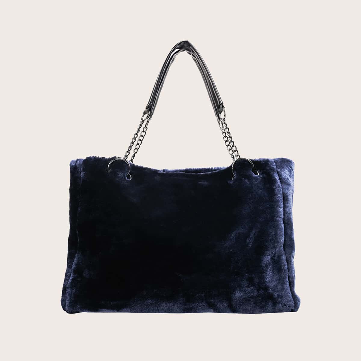 

Faux Fur Decor Tote Bag, Blue