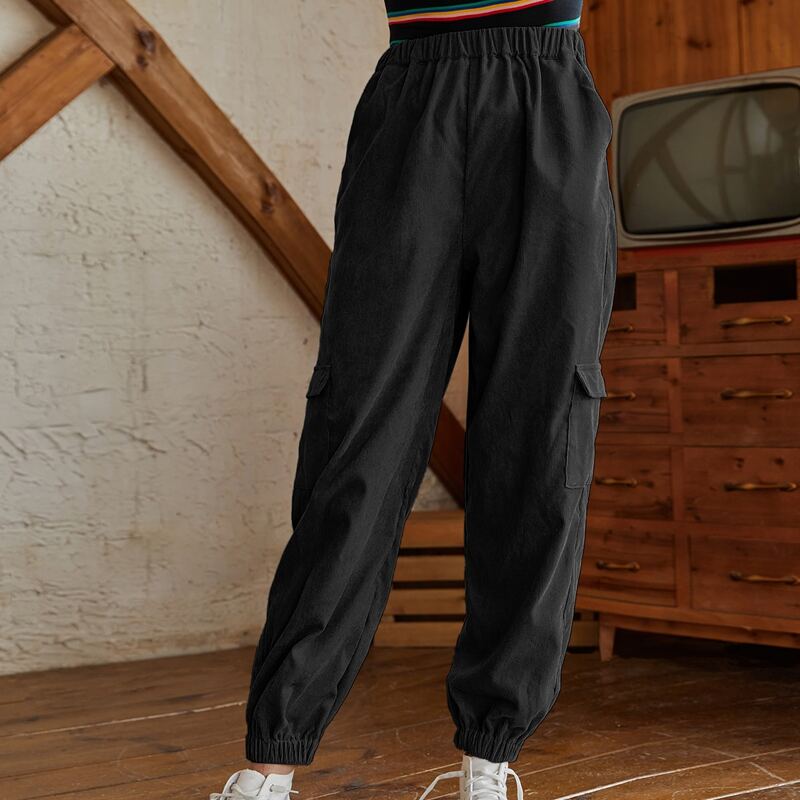 Corduroy Pocket Cargo Pants, Black