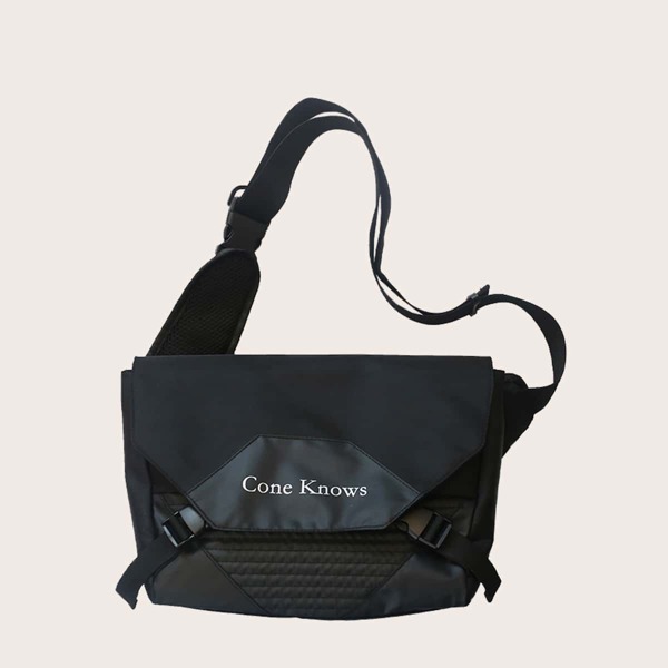 

Men Letter Graphic Crossbody Bag, Black