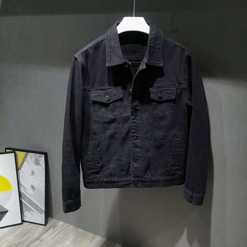 

Guys Single Breasted Flap Pocket Denim Jacket, Black