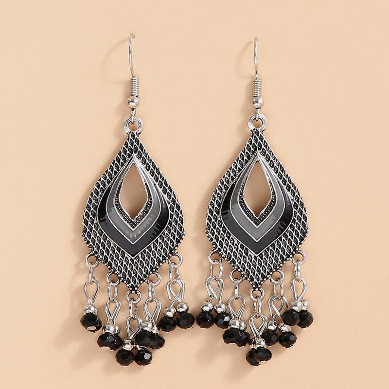 

Hollow Out Geometric Drop Earrings, Black