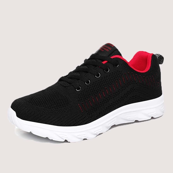 

Men Letter Patch Lace-up Front Sneakers, Black
