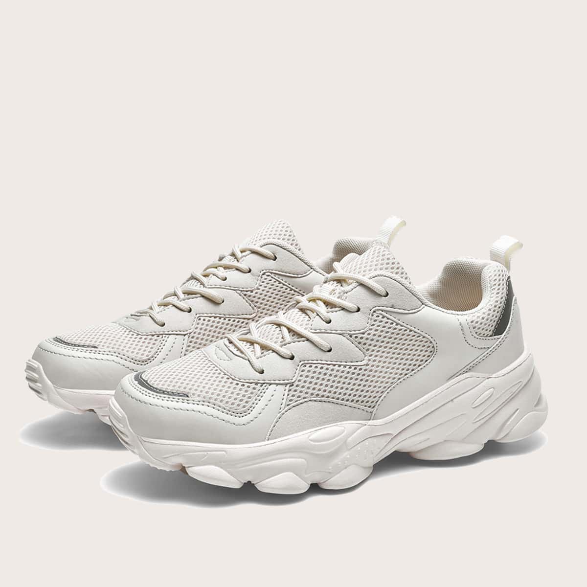 

Guys Lace Up Front Mesh Chunky Sneakers, Beige