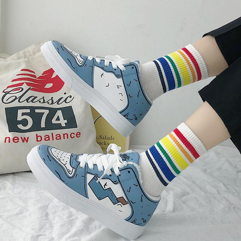 

Colorblock Lace-up Skate Shoes, Blue and white