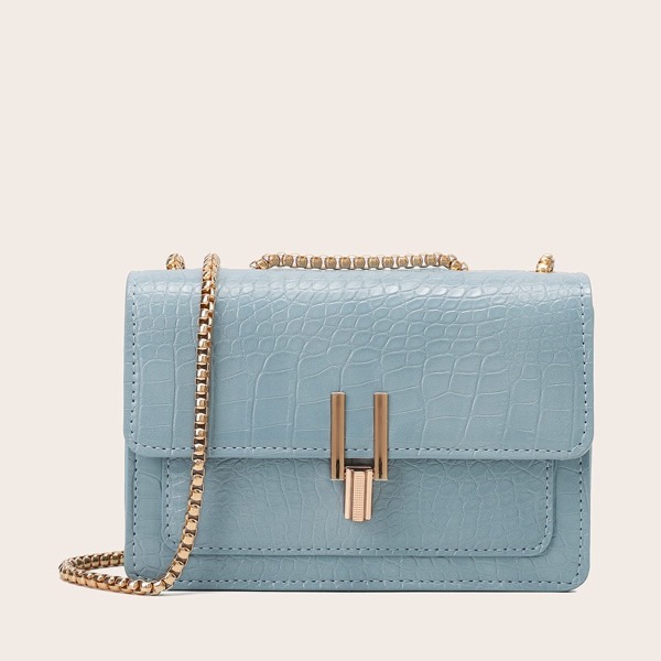 

Croc Embossed Flap Crossbody Bag, Blue
