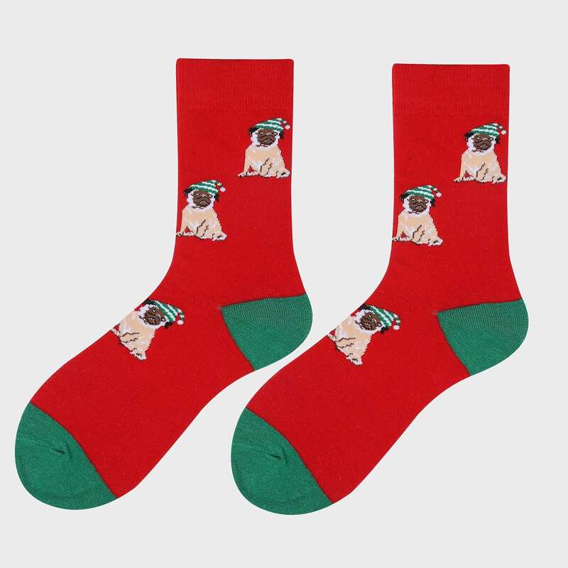 

1pair Christmas Dog Print Socks, Red