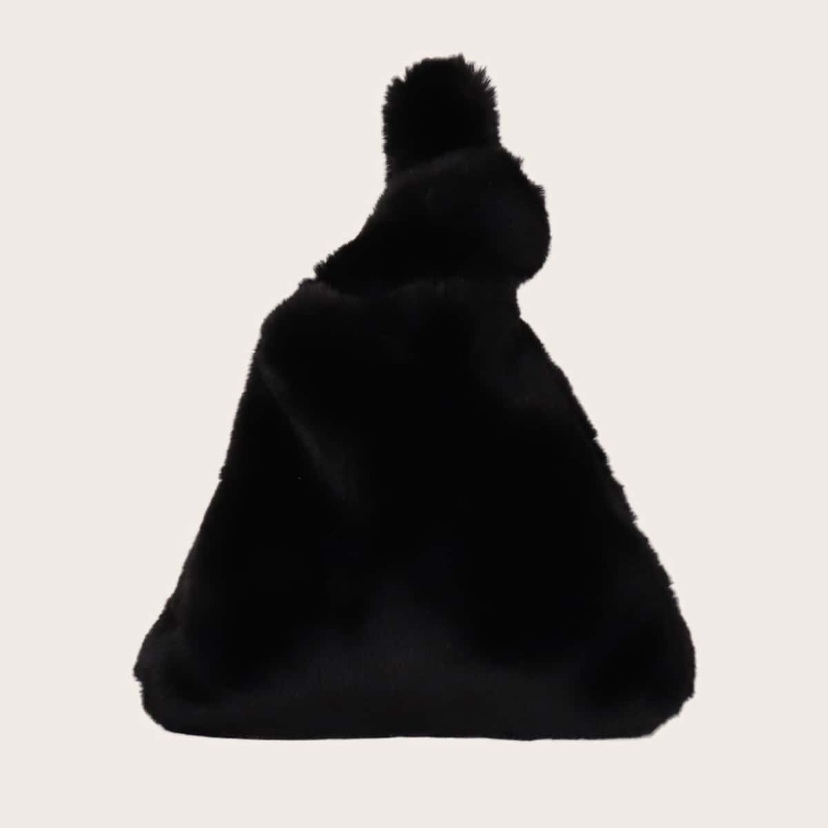 

Faux Fur Decor Satchel Bag, Black
