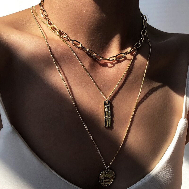 

2pcs Geometric Charm Necklace, Gold