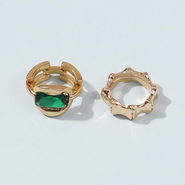 

2pcs Gemstone Decor Ring, Gold