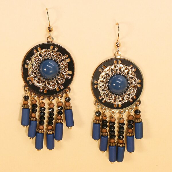 

Bead Tassel Decor Drop Earrings, Blue
