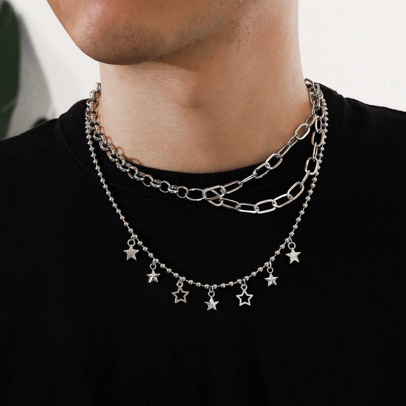 

Guys Star Chain Necklace, Silver