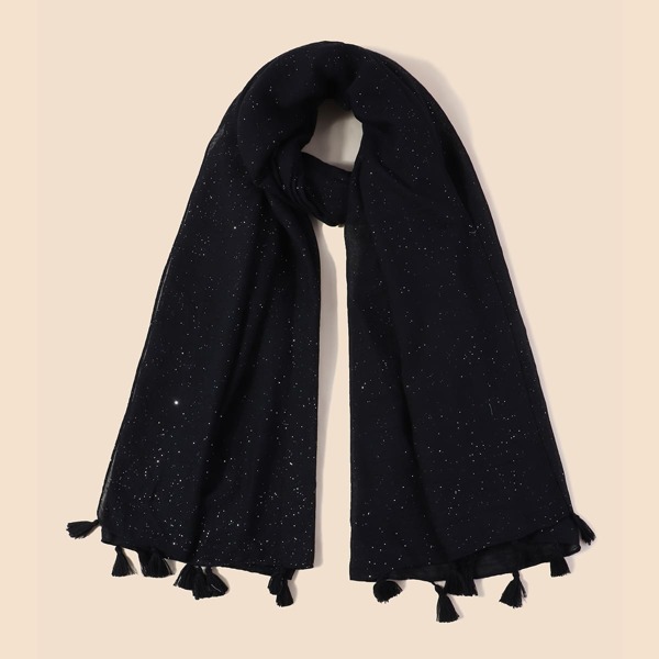 

Tassel Trim Scarf, Black