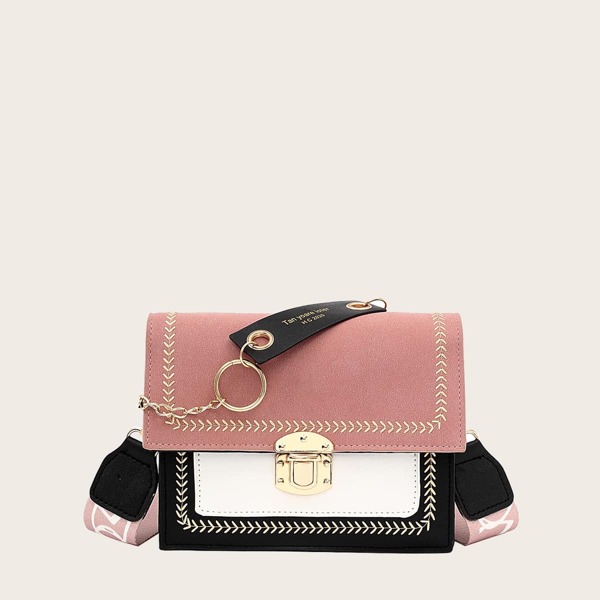

Stitch Trim Colorblock Crossbody Bag, Pink