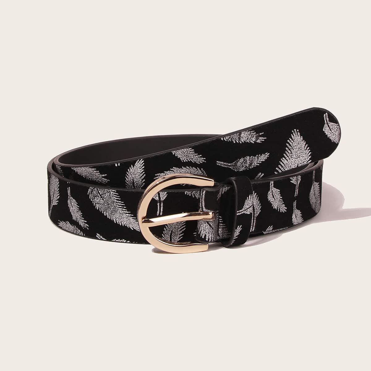 

Leaf Pattern Metal Buckle Belt, Black