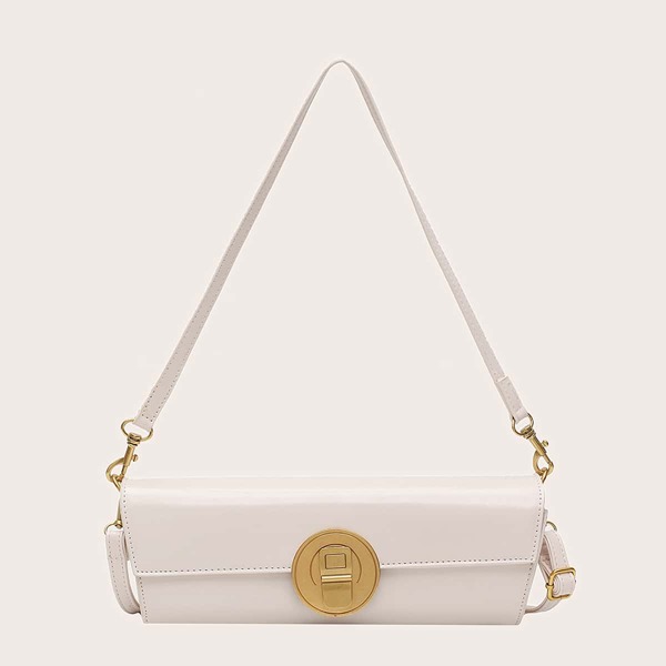 

Metal Lock Flap Shoulder Bag, White