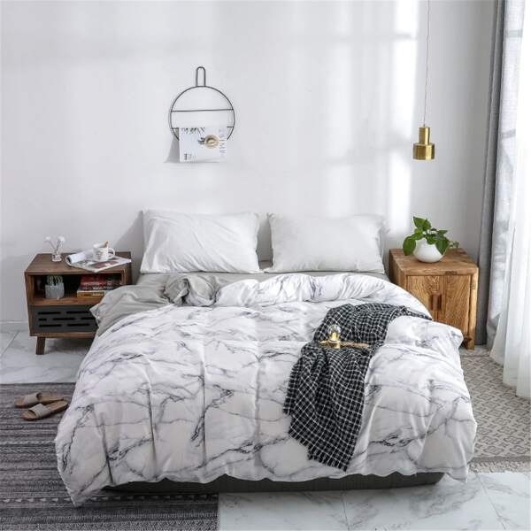 

Marble Pattern Duvet Cover Without Filler, White