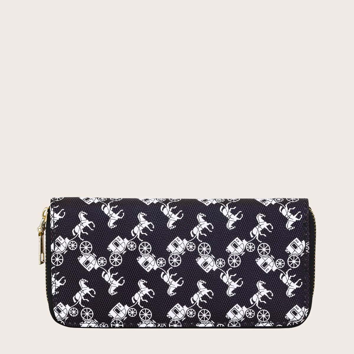 

Cartoon Graphic Zip Around Purse, Black