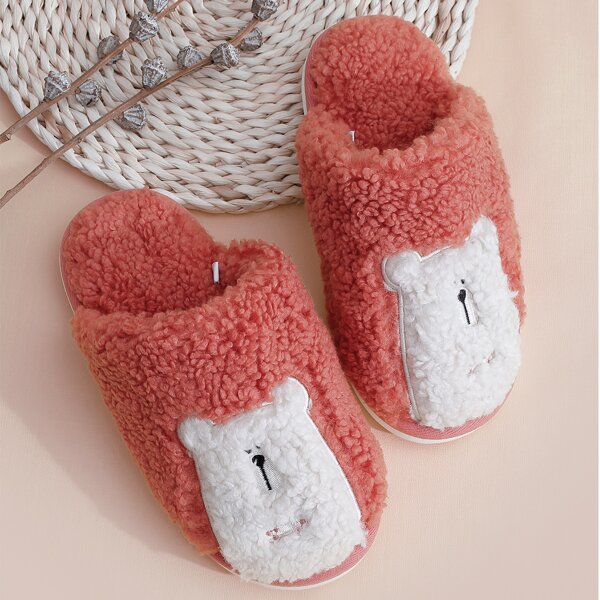 

Cartoon Graphic Wide Fit Fluffy Slippers, Burgundy