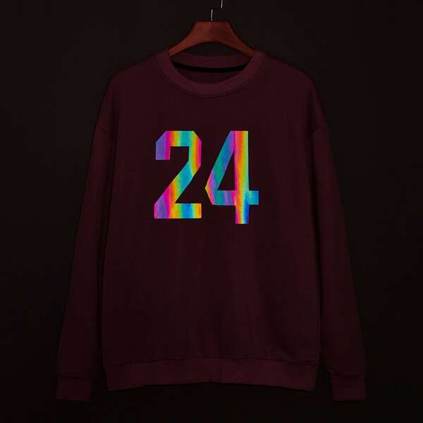 

Men Number Iridescent Print Sweatshirt, Baby pink