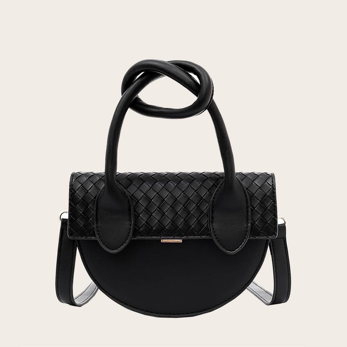 

Braided Flap Satchel Bag, Black