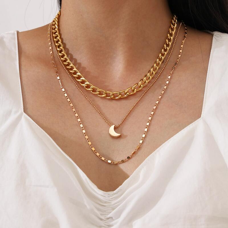 

Moon Layered Chain Necklace, Gold