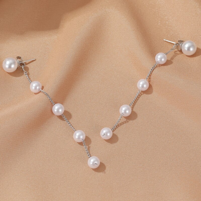 

Faux Pearl Chain Drop Earrings, Silver