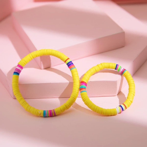 

2pcs Parent-toddler girls Beaded Bracelet, Yellow