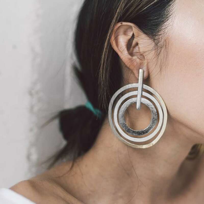 

Layered Circle Drop Earrings, Silver