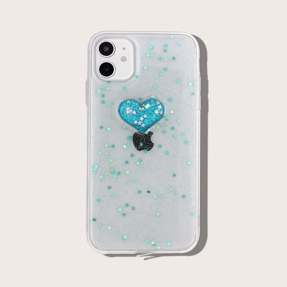 

Sequin Decor 3D Heart Glitter iPhone Case, Blue