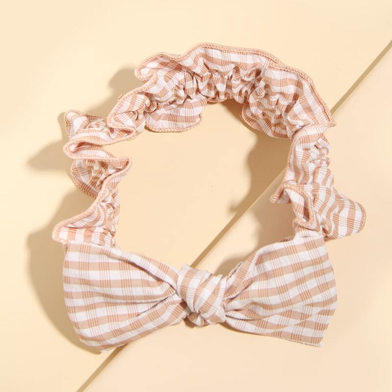 

Plaid Pattern Bow Decor Headband, Baby pink