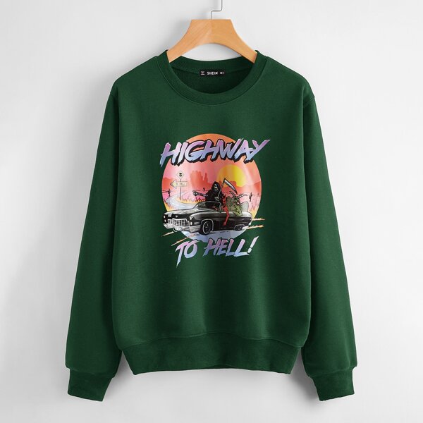 

Halloween & Car Graphic Pullover, Dark green
