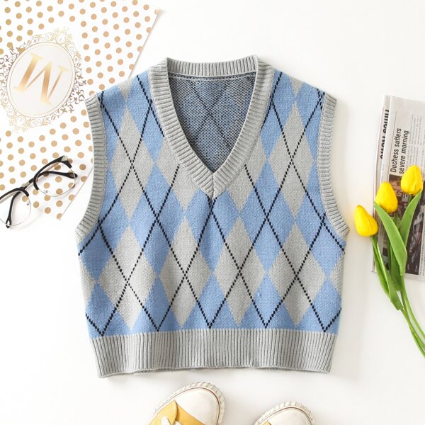 

Argyle Pattern Sweater Vest, Multicolor