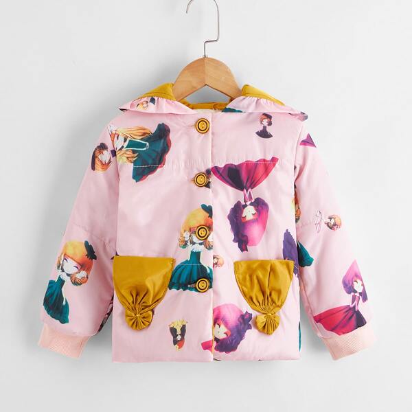 

Toddler Girls Cartoon Graphic Hooded Jacket, Baby pink