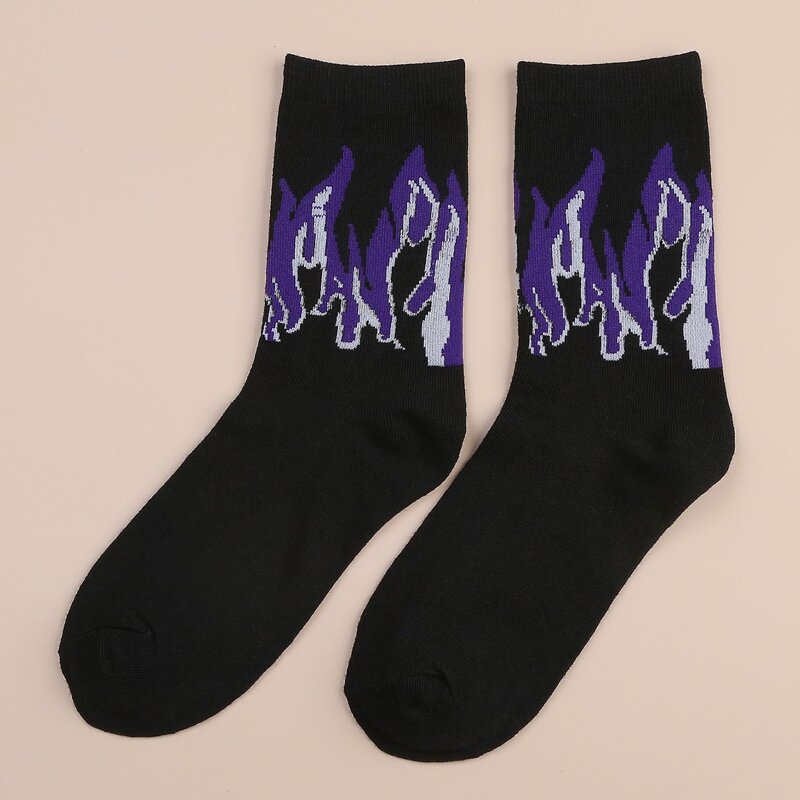 

1pair Flame Pattern Socks, Black