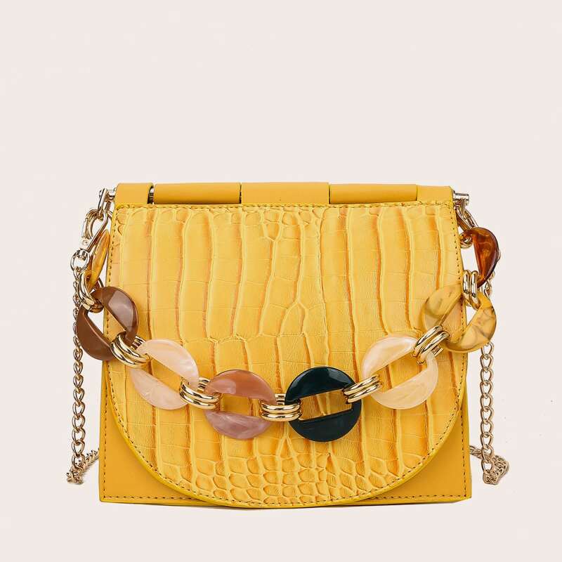 

Croc Embossed Chain Satchel Bag, Yellow