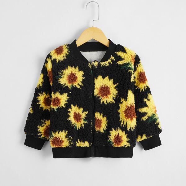 

Toddler Girls Floral Print Teddy Bomber Jacket, Multicolor