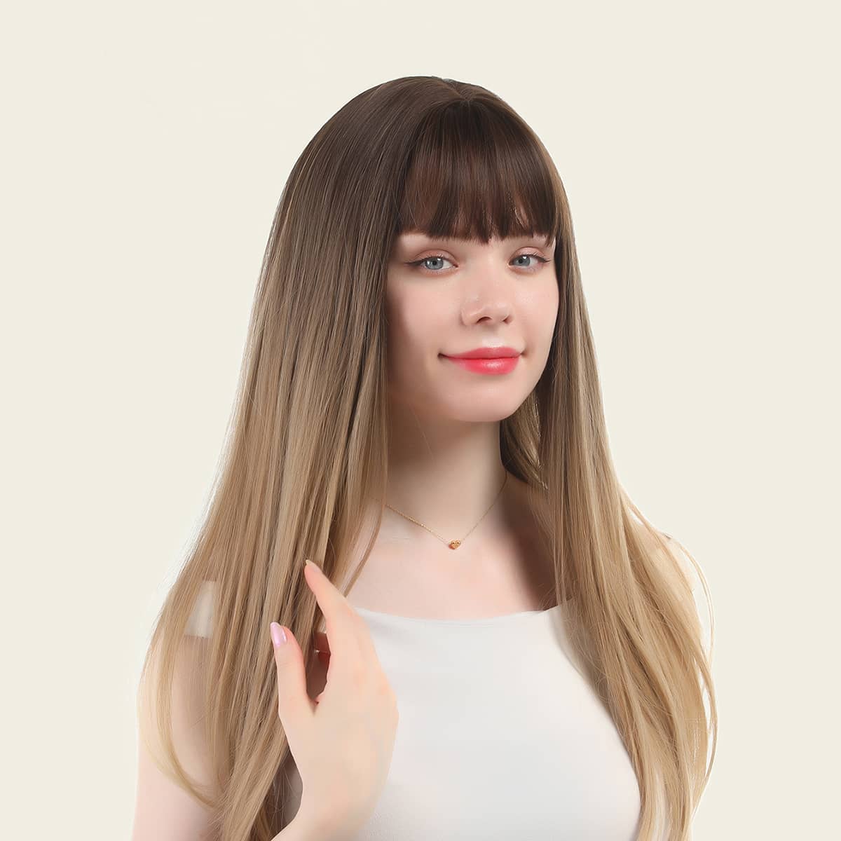 

Natural Long Straight Wig With Bangs, Multicolor
