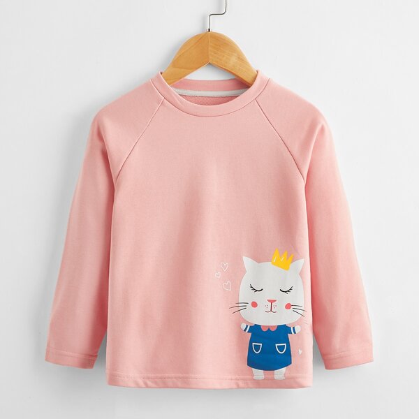 

Toddler Girls Cartoon Graphic Raglan Sleeve Sweatshirt, Coral pink