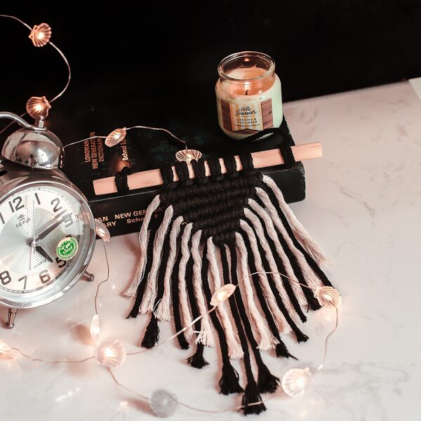 

Macrame Woven Wall Hanging, Black and white