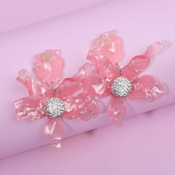 

Flower Design Drop Earrings, Pink
