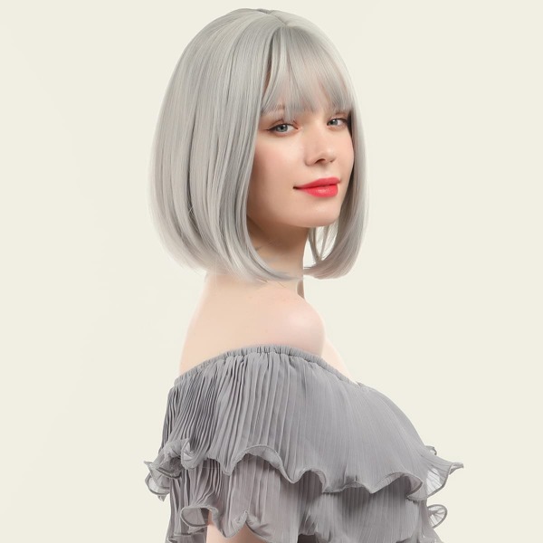 

Natural Short Bob Wig With Bangs, White