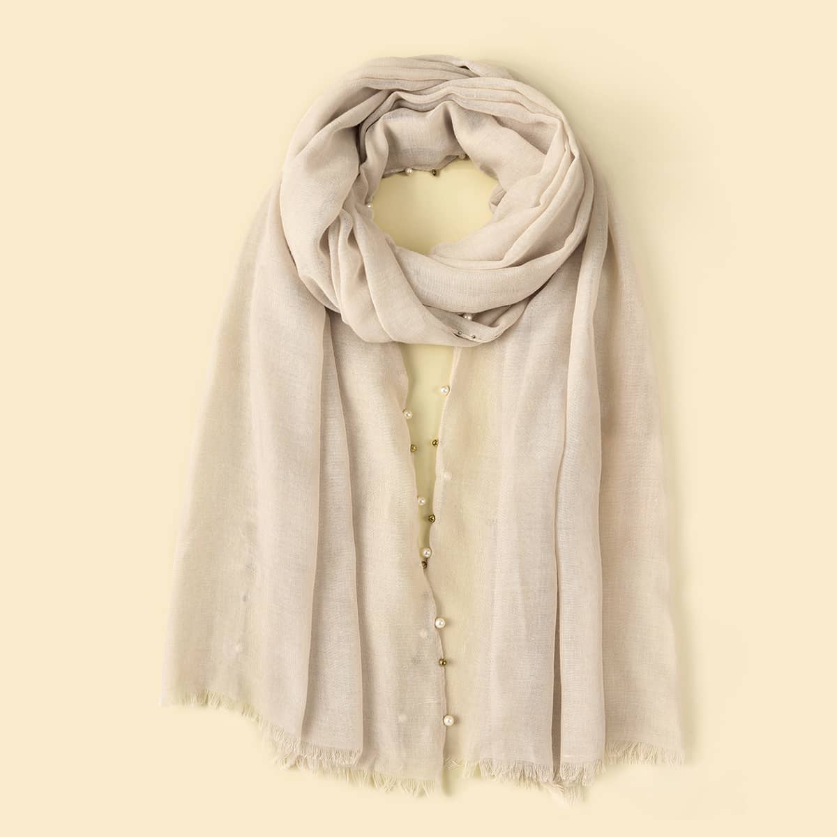 

Faux Pearl Decor Scarf, Beige