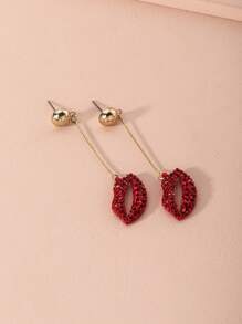 水鑽裝飾嘴唇吊墜耳墜 - 紅色 - 查看 3