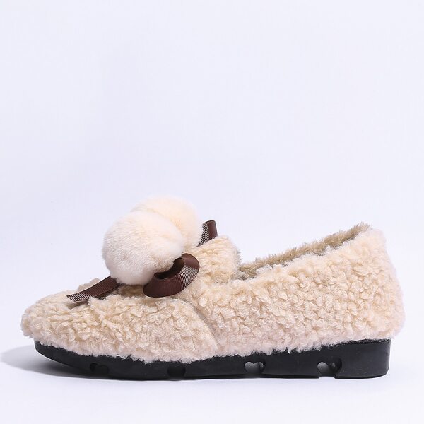 

Pom-pom Decor Fluffy Loafers, Beige