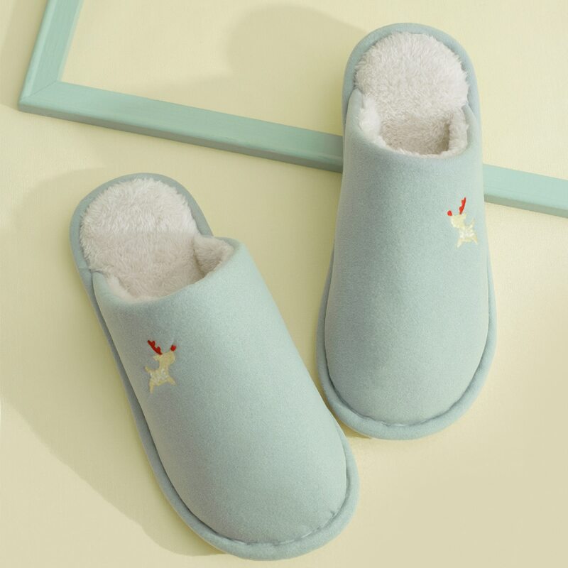 

Cartoon Embroidered Fur Lined Slippers, Green