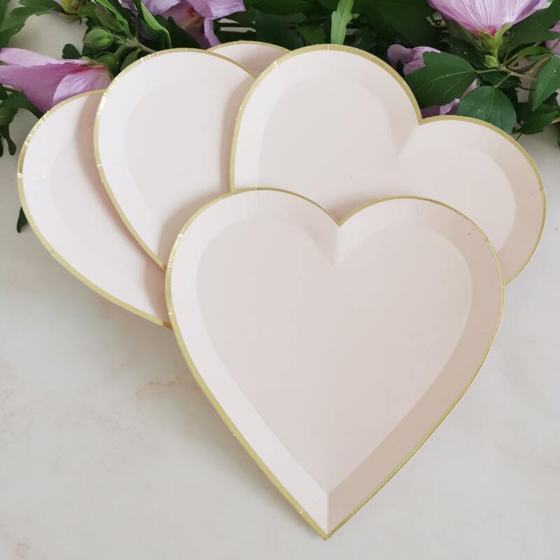 

8pcs Heart Shaped Disposable Plate, Baby pink