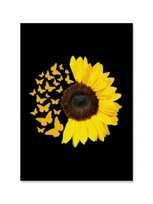 Sunflower Print Wall Painting Without Frame - Black - View 2