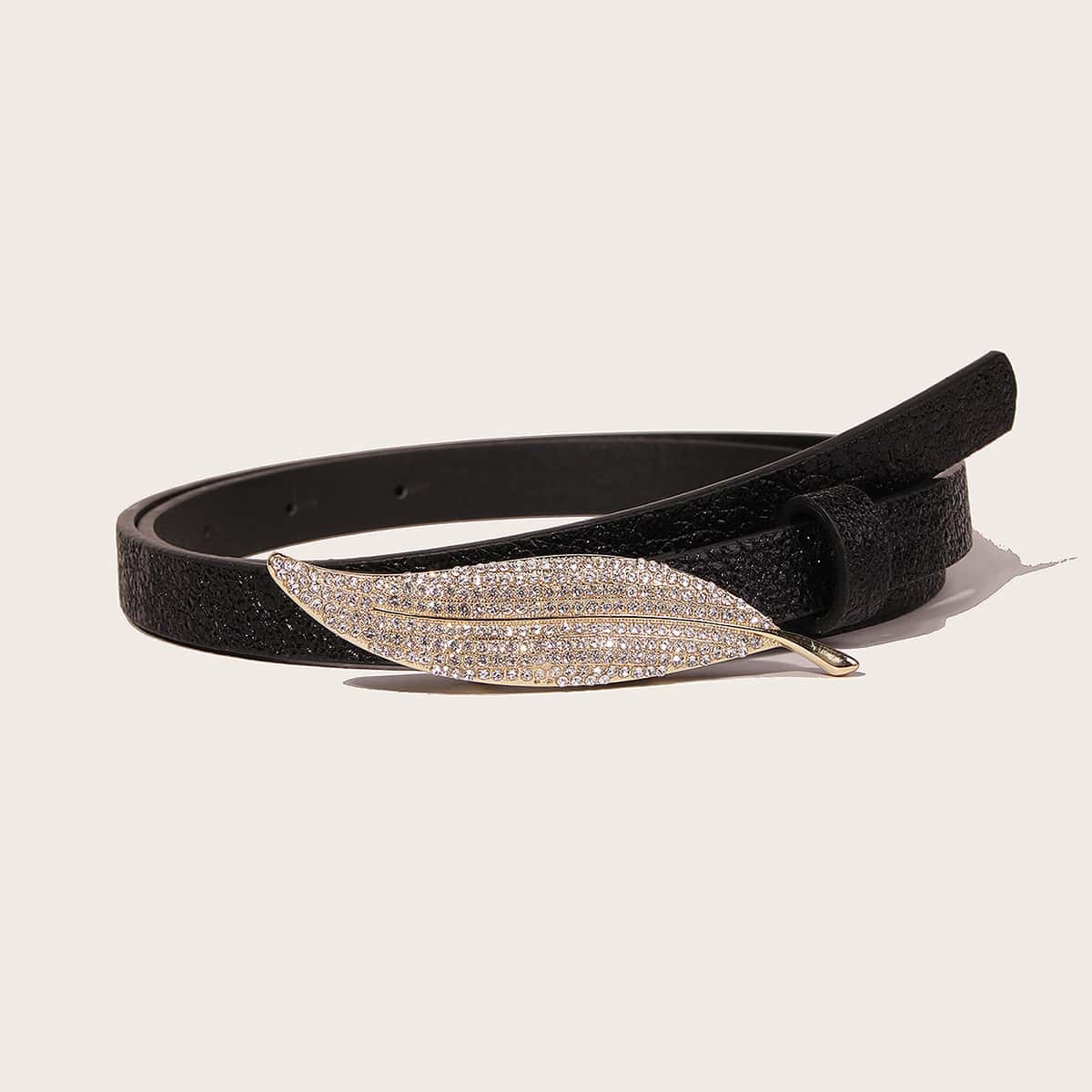 

Leaf Buckle Skinny Belt, Black