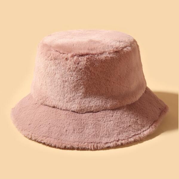 

Plain Fluffy Bucket Hat, Pink